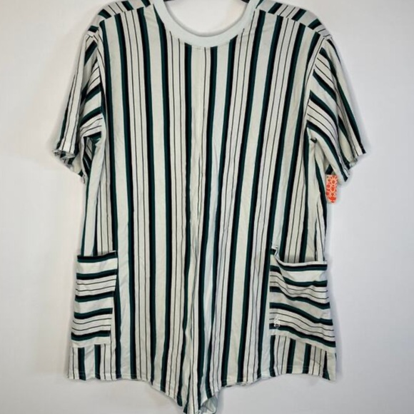 Free People Movement Hot Shot Printed Tee Romper Coastal Green & White Medium - Picture 7 of 8